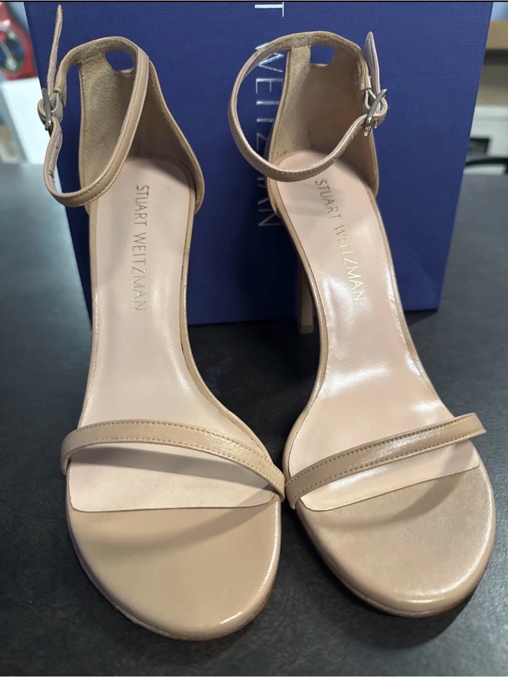 EUC Stuart Weitzman Beige Leather Ankle-Strap Heels like new.
